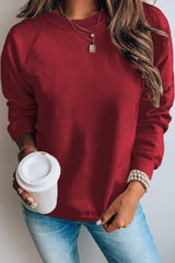 Wine Fiery Red Solid Crew Neck Pullover Sweatshirt Sweatshirts & Hoodies JT's Designer Fashion