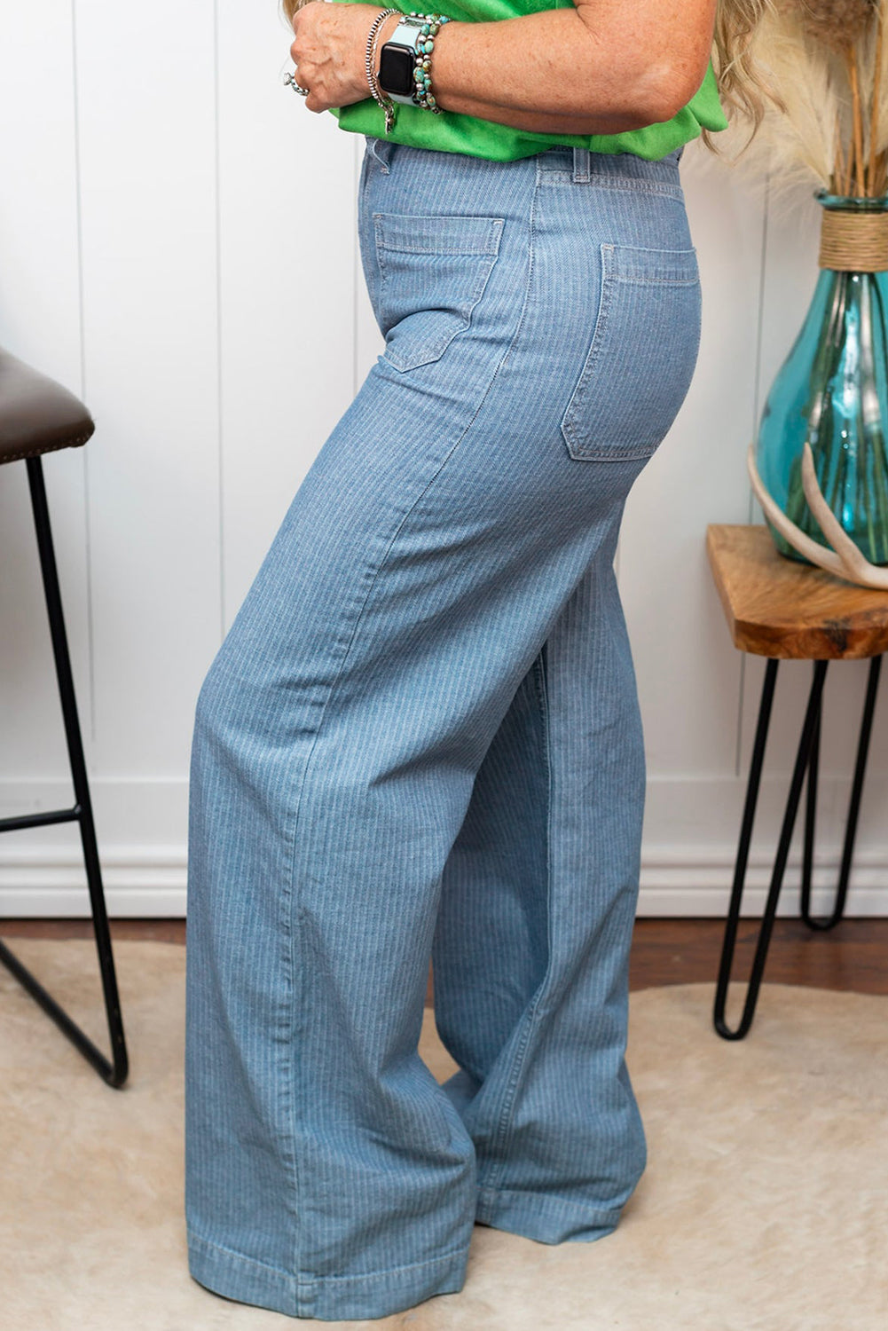 Dusk Blue Patched Pocket Textured Wide Leg Plus Size Jeans Plus Size Bottoms JT's Designer Fashion