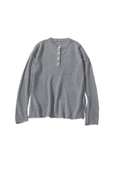 Gray Henley Pullover Drop Shoulder Sweater with Slits Sweaters & Cardigans JT's Designer Fashion