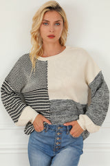 Black Neutral Colorblock Tie Back Sweater Sweaters & Cardigans JT's Designer Fashion