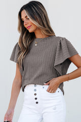 Sleet Solid Color Textured Flutter Sleeve Top Blouses & Shirts JT's Designer Fashion