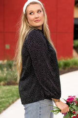 Black Plus Size Leopard Print Notch V Neck Blouse Plus Size Blouses & Shirts JT's Designer Fashion