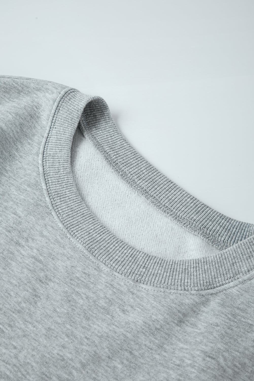 Light Grey Solid Loose Crew Neck Fleece Sweatshirt Sweatshirts & Hoodies JT's Designer Fashion