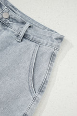 Dusk Blue Scalloped Hemline Acid Wash High Waist Denim Shorts Denim Shorts JT's Designer Fashion