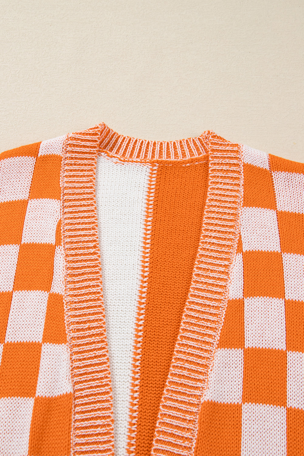 Orange Checkered Bubble Sleeve Drop Shoulder Open Cardigan Plus Size Sweaters & Cardigans JT's Designer Fashion