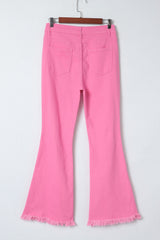 Pink Vintage High Waist Flare Leg Ripped Raw Hem Jeans Jeans JT's Designer Fashion