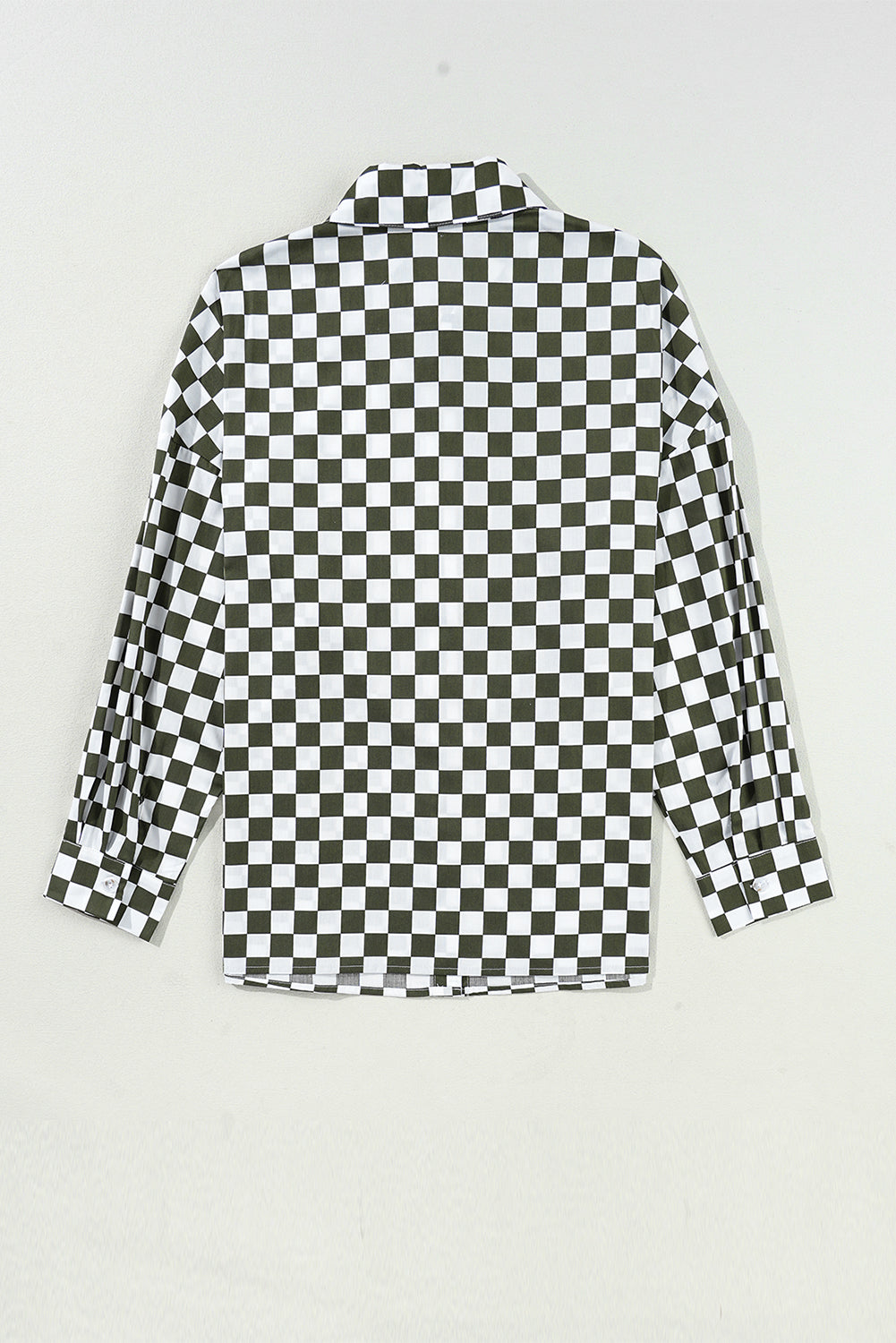 Green Checkerboard Printed Drop Shoulder Loose Casual Shirt Blouses & Shirts JT's Designer Fashion