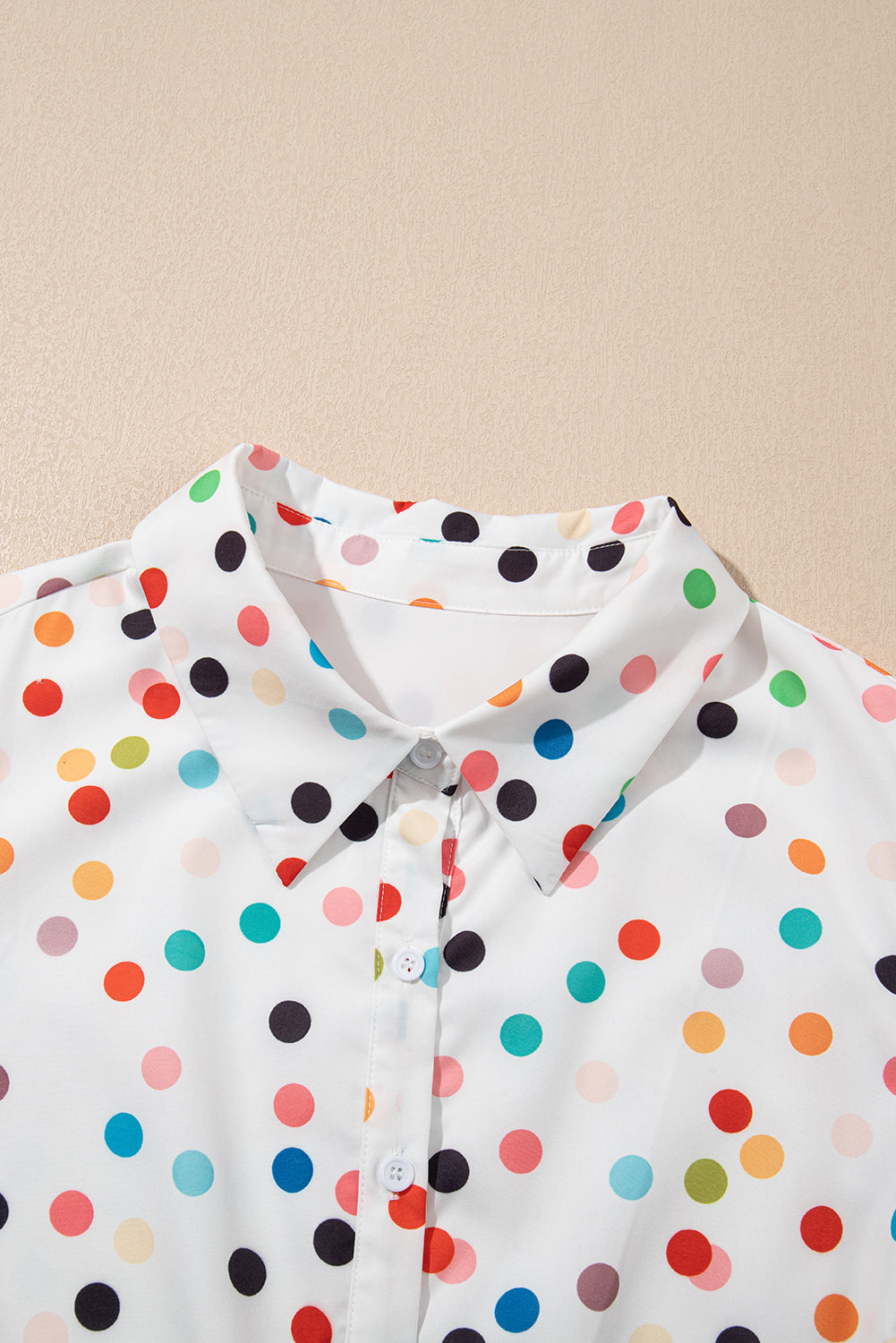 White Polka Dot Print Bubble Sleeve Button Up Plus Size Shirt Dress Plus Size Mini Dresses JT's Designer Fashion