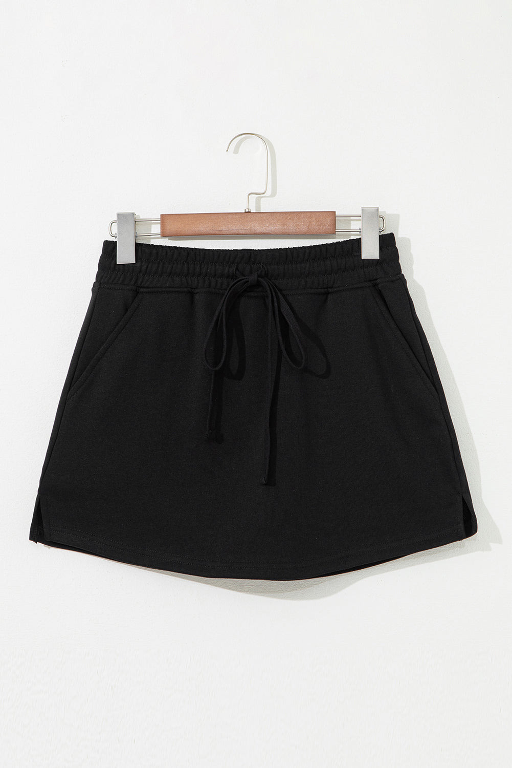 Black French Terry Drawstring Mini Skort with Pockets Skirts & Petticoat JT's Designer Fashion