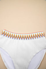 White Textured Contrast Banding Bikini High Waist 2pcs Swimsuit High Waisted Swimsuit JT's Designer Fashion
