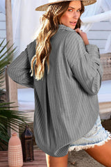 Black Stripe Button Up Oversized Casual Shirt Blouses & Shirts JT's Designer Fashion