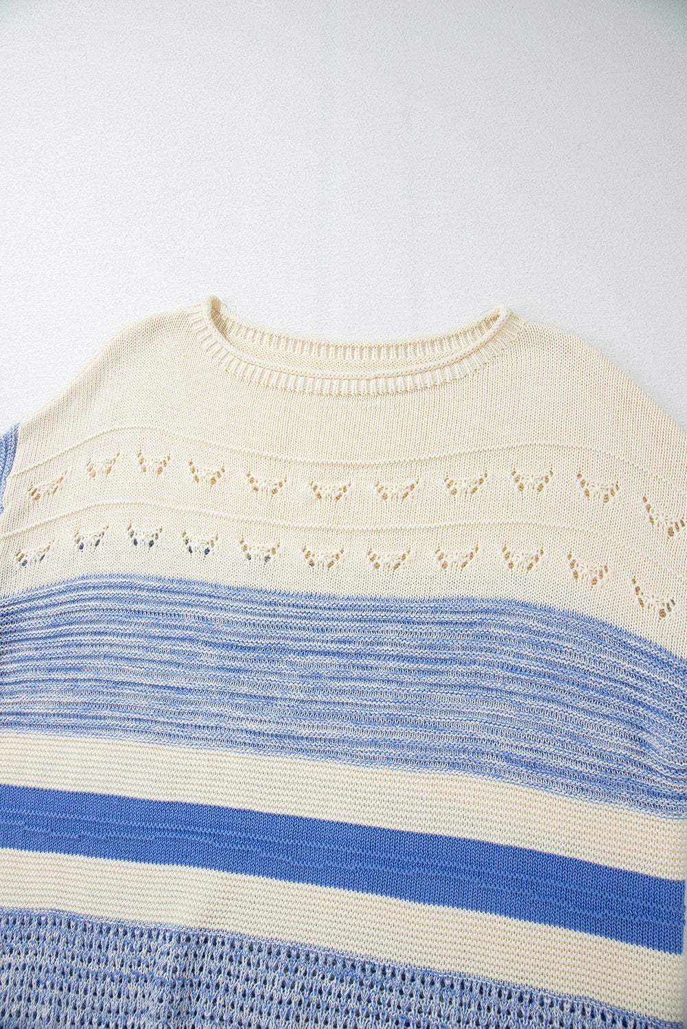 Light Blue Open Stitch Puff Sleeve Sweater Sweaters JT's Designer Fashion