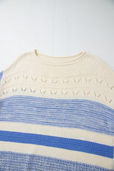 Light Blue Open Stitch Puff Sleeve Sweater Sweaters JT's Designer Fashion