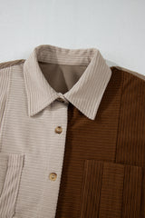 Brown Color Block Chest Pockets Buttoned Corduroy Shacket Jackets JT's Designer Fashion
