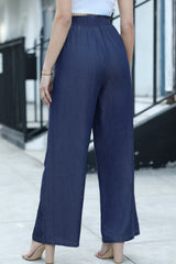 Sail Blue Side Pockets Frilled Smocked High Waist Wide Leg Jeans Jeans JT's Designer Fashion