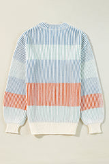 Multicolour Colorblock Textured Knit Bubble Sleeve Sweater Sweaters JT's Designer Fashion