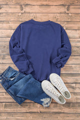Navy Blue Plain Drop Shoulder Crewneck Pullover Sweatshirt Sweatshirts & Hoodies JT's Designer Fashion