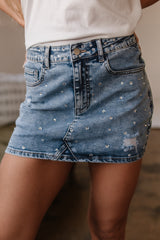 Dusk Blue Rhinestone Distressed Denim High Waist Mini Skirt Dusk Blue 93%Cotton+5%polyester+2%Elastane Skirts & Petticoat JT's Designer Fashion