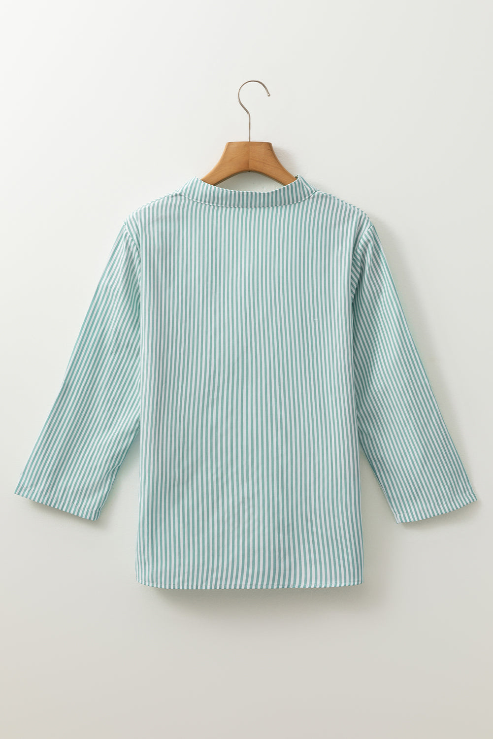 Green Stripe V Neck Roll Up Sleeve Pocket Patched Classic Shirt Blouses & Shirts JT's Designer Fashion