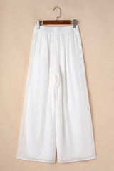 White Casual Tie Waist Pleated Wide Leg Pants Pants & Culotte JT's Designer Fashion