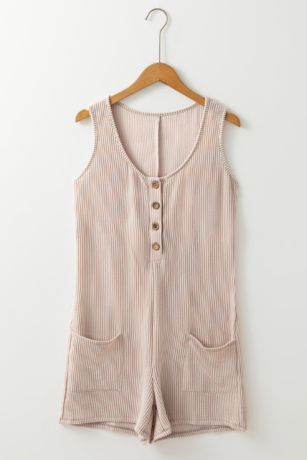 Parchment Corded Knit Side Pockets Buttoned Sleeveless Romper Jumpsuits & Rompers JT's Designer Fashion