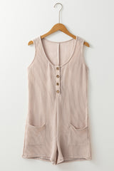 Parchment Corded Knit Side Pockets Buttoned Sleeveless Romper Jumpsuits & Rompers JT's Designer Fashion