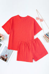 Ribbed Textured Knit Loose Fit Tee and Shorts Set Short Sets JT's Designer Fashion