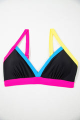 Black Color Block Drawstring Side V Neck High Waist Bikini Set Bikinis JT's Designer Fashion