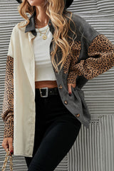 Gray Color Block Leopard Patched Corduroy Shacket Jackets JT's Designer Fashion