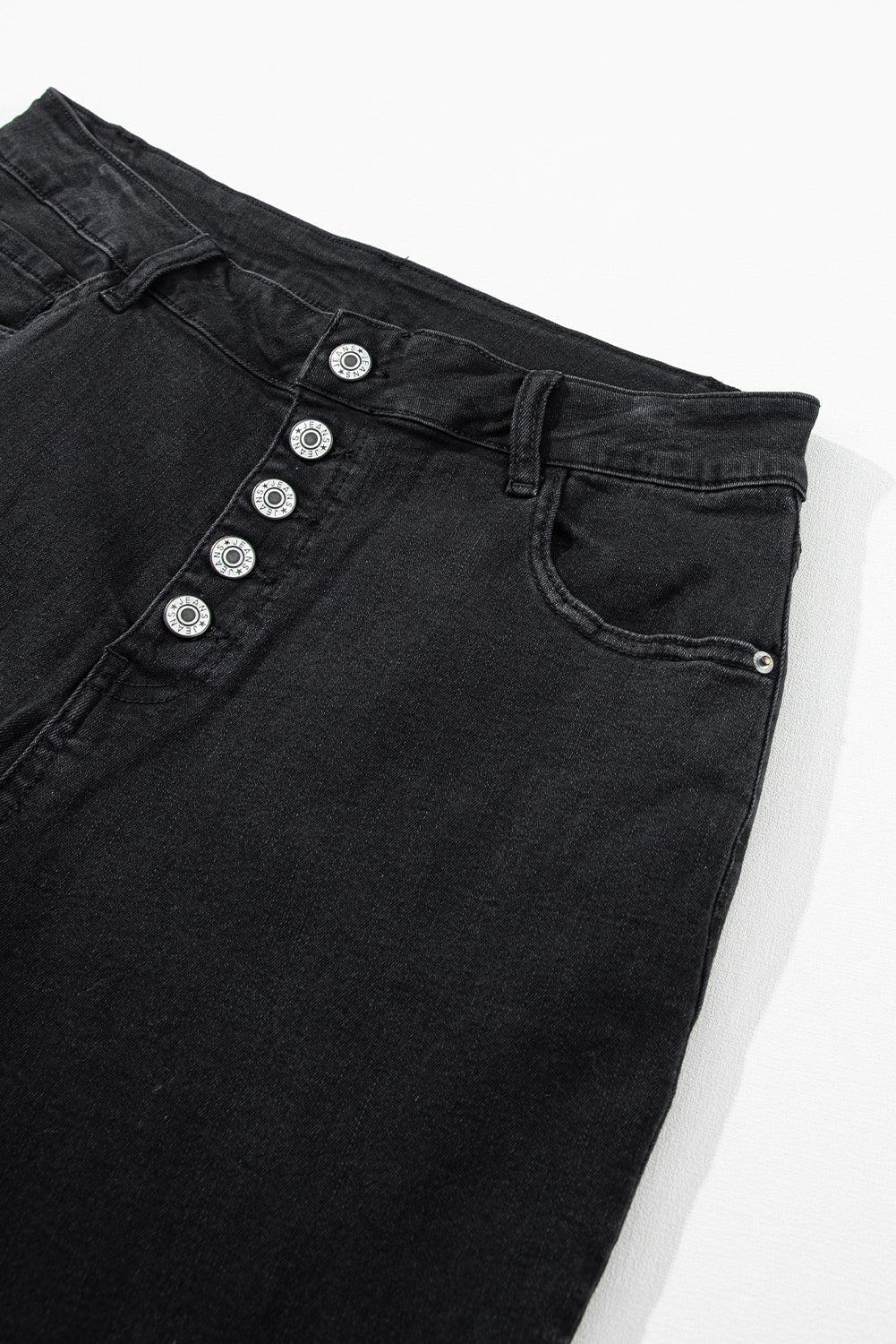 Black High Waist Button Front Flare Jeans Jeans JT's Designer Fashion