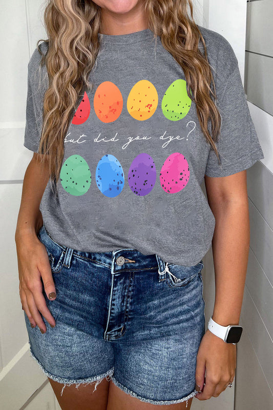 Gray Easter Eggs Print Crew Neck T Shirt Graphic Tees JT's Designer Fashion
