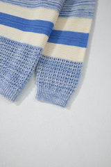 Light Blue Open Stitch Puff Sleeve Sweater Sweaters JT's Designer Fashion