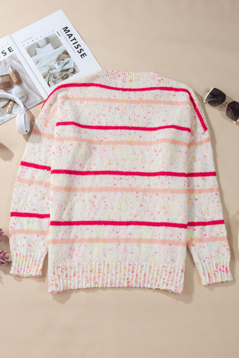 Pink Stripe Drop Shoulder Side Split Plus Size Sweater Plus Size Sweaters & Cardigans JT's Designer Fashion