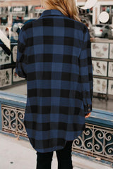 Blue Turn-down Collar Plaid Shirt Jacket Plaid Shackets JT's Designer Fashion