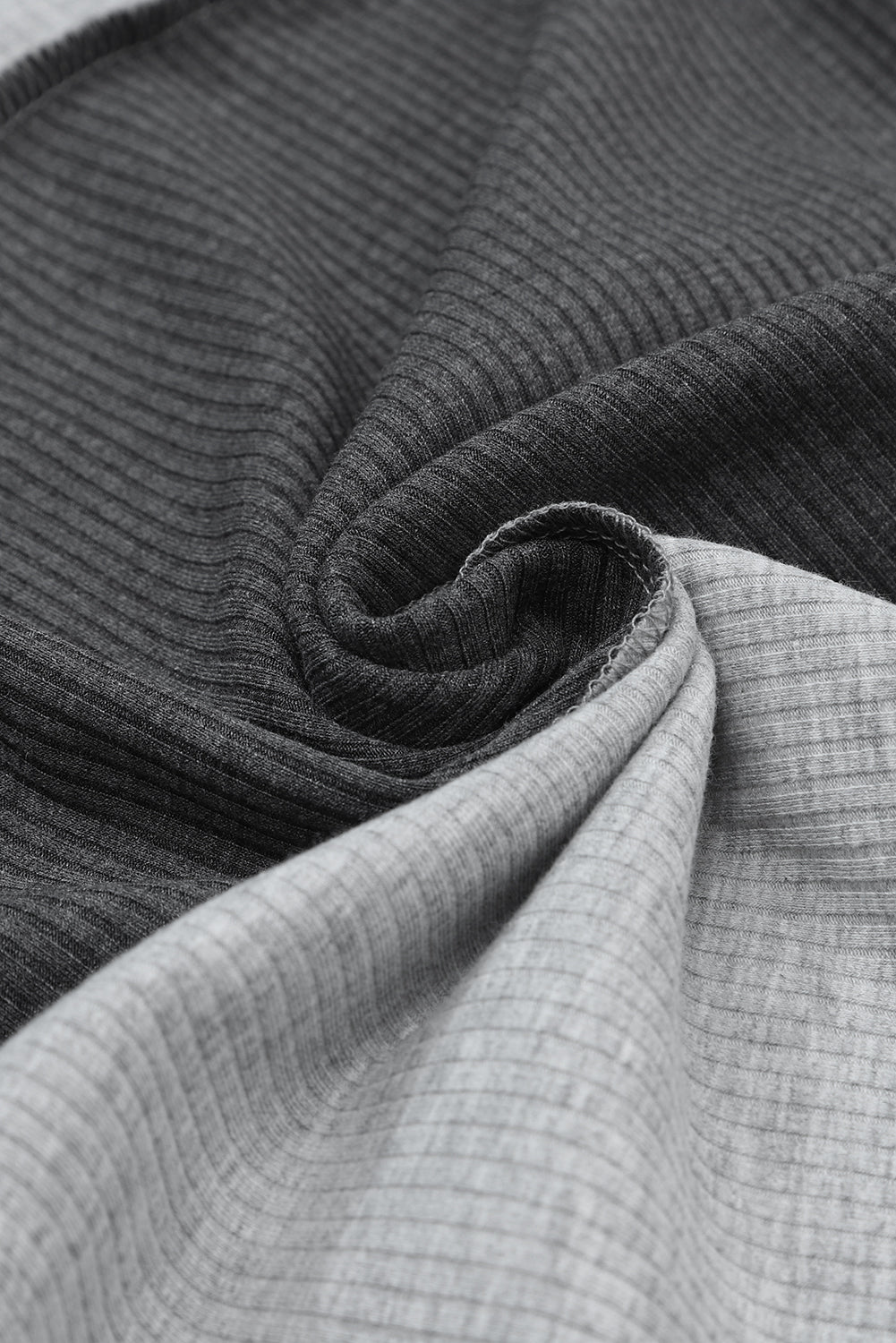 Gray Expose Seam Color Block Ribbed Knit Top Long Sleeve Tops JT's Designer Fashion