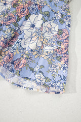 Sky Blue Floral Tiered Patchwork Spaghetti Strap Vacation Dress Floral Dresses JT's Designer Fashion