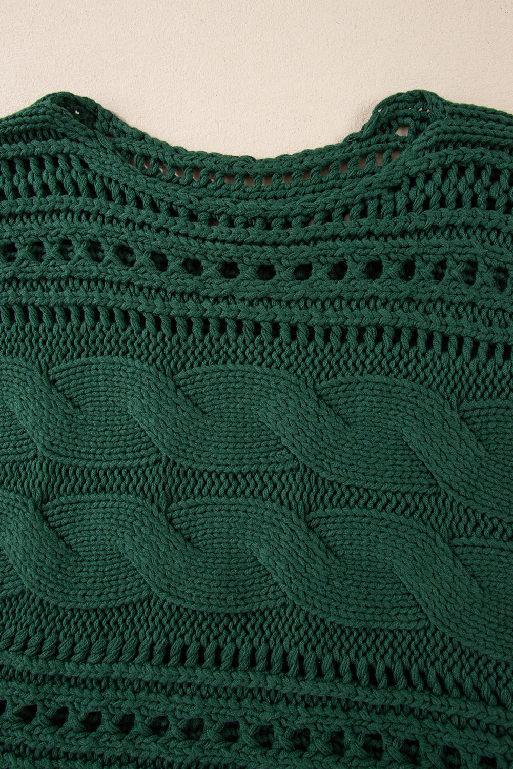 Blackish Green Hollow-out Cable Knit Cropped Sweater Sweaters JT's Designer Fashion
