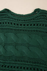 Blackish Green Hollow-out Cable Knit Cropped Sweater Sweaters JT's Designer Fashion