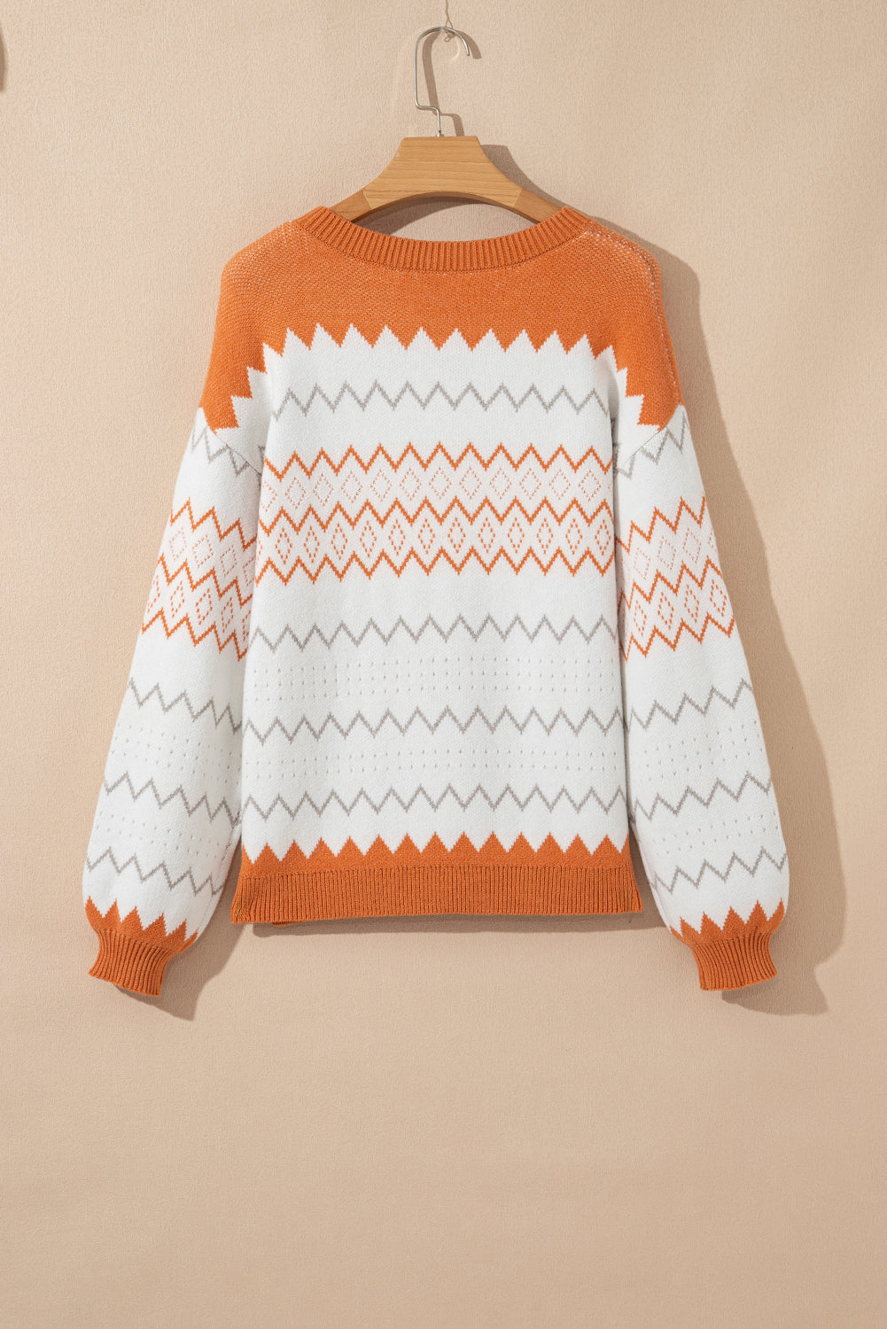 Khaki Zigzag Geometric Pattern Knitted Pullover Sweater Sweaters JT's Designer Fashion