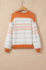 Khaki Zigzag Geometric Pattern Knitted Pullover Sweater Sweaters JT's Designer Fashion