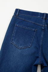 Ashleigh Blue Multiple Pockets Straight Leg Washed Stretchy Knit Casual Jeans Jeans JT's Designer Fashion