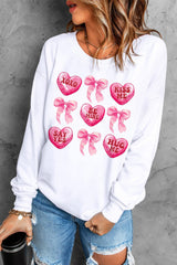 White Valentine Candy Heart & Bow Graphic Sweatshirt Graphic Sweatshirts JT's Designer Fashion