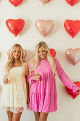 Apricot Sequined Lace Mesh Bubble Sleeve Square Neck Dress Mini Dresses JT's Designer Fashion