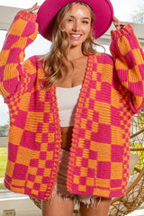 Multicolor Open Front Mixed Checkered Pattern Knit Cardigan Sweaters & Cardigans JT's Designer Fashion