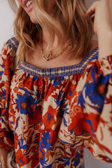 Multicolour Floral Print Square Neck Backless Loose Fit Blouse Blouses & Shirts JT's Designer Fashion