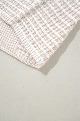 Oatmeal Mixed Pattern Knit Tie Keyhole Drop Shoulder Sweater Sweaters JT's Designer Fashion