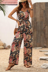Black Floral Print Belted Sleeveless Wide Leg Jumpsuit Jumpsuits & Rompers JT's Designer Fashion