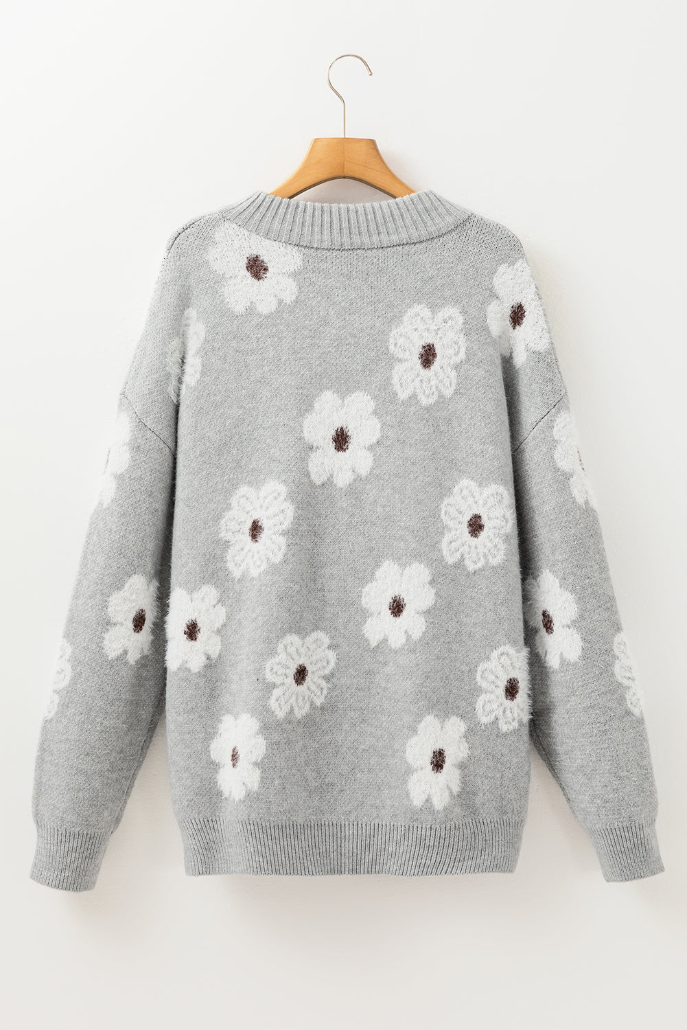 Gray Plus Size Embroidered Floral Pattern Half Zip Sweater Plus Size Sweaters & Cardigans JT's Designer Fashion