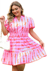 Rose Bow Tastic Clinched Waist Ruffled Plus Size Dress Plus Size Mini Dresses JT's Designer Fashion