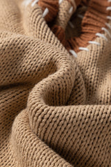 Light French Beige Contrast Stitch Detail Color Block Knitted Plus Size Sweater Plus Size Sweaters & Cardigans JT's Designer Fashion